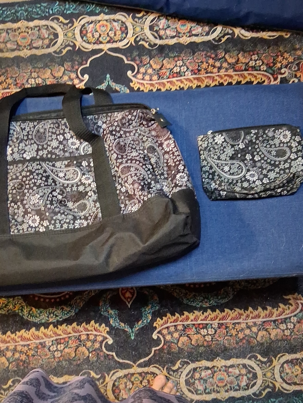 Black Paisley Weekend Duffel Bag with Matching Pouch